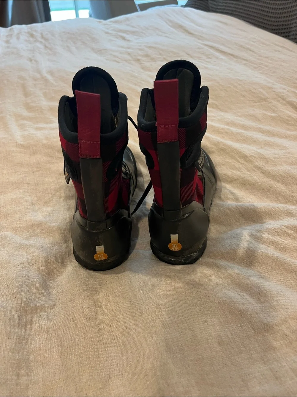 Bogs Black and Red Buffalo Plaid Lace-Up Waterproof Boots